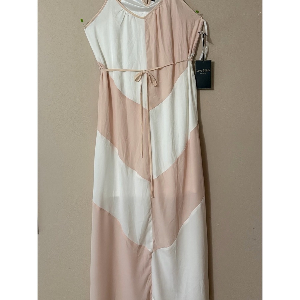 Love Stitch NWT Colorblock Chevron Maxi Dress Boho Halter Cream Tan Size M